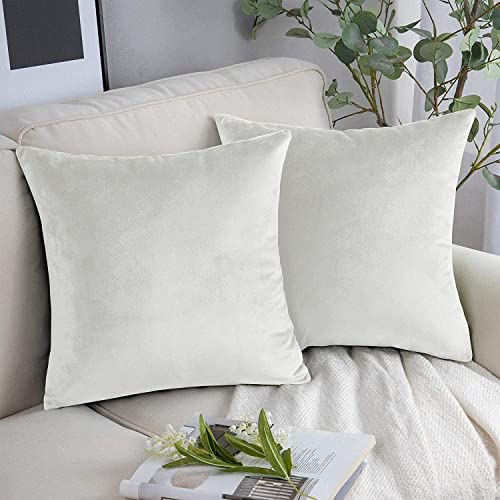 YORKSHIRE BEDDING Kissenbezüge, 45 x 45 cm, luxuriös, Samt, quadratisch, dekorativ, weich, 2er-Pack, weißer Kissenbezug für Sofa, Couch, Schlafzimmer, mit unsichtbarem Reißverschluss, 45 x 45 cm von Yorkshire Bedding