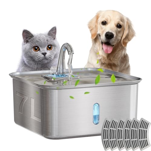7L Trinkbrunnen für Hunde Edelstahl mit Sichtfenster, Leise Pumpe, 6 Ersatzfilter, Vierfache Filterung, Zirkulierendes Wasser, Für Mehrere Katzen 7L Trinkbrunnen für Hunde Edelstahl mit Sichtfenster, Leise Pumpe, 6 Ersatzfilter, Vierfache Filterung, Zirkulierendes Wasser, Für Mehrere Katzen von Yosamy