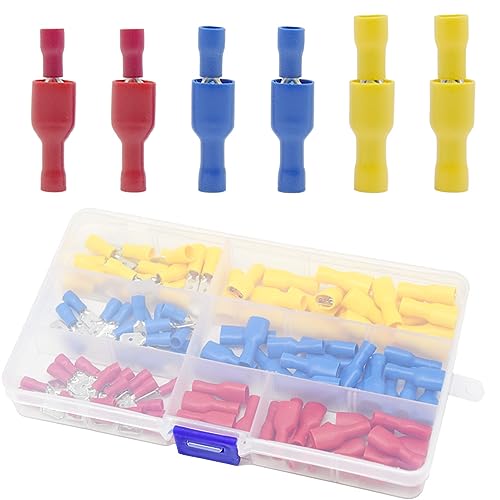 Yosawo 120 Stück Kabelschuhe Flachstecker und Flachsteckhülsen Quetschverbinder Sortiment (PVCGM) von Yosawo