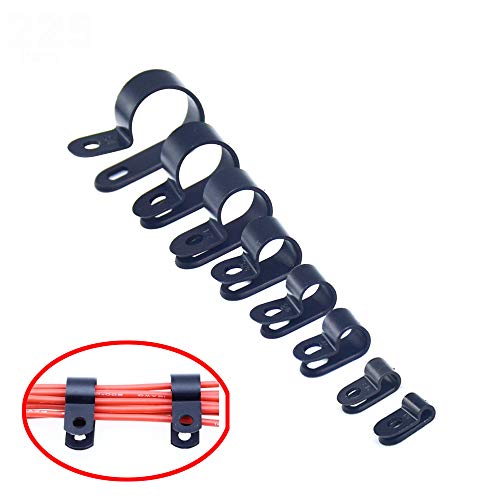 Yosawo 225-teilig Schwarze R Typ Cable Clip Drahtklemme，Nylon Schraube Befestigungsschnur Fastener Clips für die Kabelführung（RJH) von Yosawo