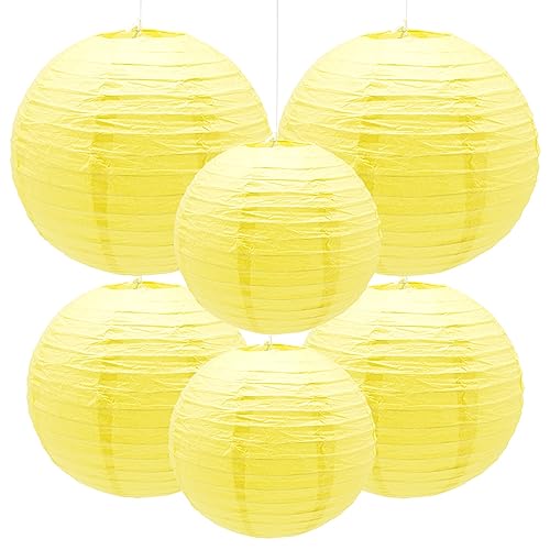 Yosawo 6 Stück Papierlaterne Laterne Deko Gelb rund Lampenschirm für Party Garten Hochzeit Geburtstage Dekoration（ 8" 10" 12"/Yellow） von Yosawo