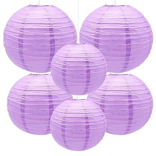 Yosawo 6 Stück Papierlaterne Laterne Deko Hellviolett rund Lampenschirm für Party Garten Hochzeit Geburtstage Dekoration（ 8"10" 12"/Light Purple） von Yosawo