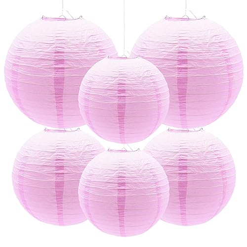 Yosawo 6 Stück Papierlaterne Laterne Deko Rosa rund Lampenschirm für Party Garten Hochzeit Geburtstage Dekoration（ 8" 10" 12"/Pink） von Yosawo