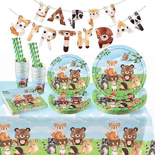 Yosemy Dschungel Safari Partygeschirr Set für 25 Gäste, 127 Stück Papierteller Papierbecher Papiertrinkhalme Servietten Tischdecke Dekoration für Kindergeburtstag Jungen/Mädchen Geburtstag von Yosemy