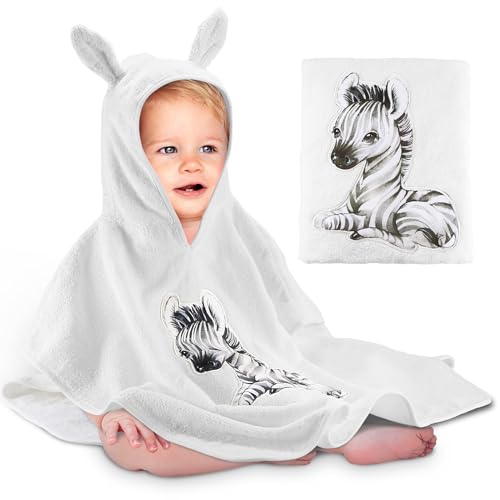 Yosemy Kapuzenhandtuch Baby Handtuch Kapuze 100% Baumwolle Badeponcho Kinder- Oeko TEX - Babyhandtuch mit Kapuze Weich & Super Saugfähig 0-3 Jahre-Zebras von Yosemy