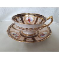 Vintage Paragon Schwarz Und Gold, Floral Teetasse Untertasse Signiert Robinson von YoshinoriAntiques