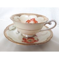 Vintage Schloss Teetasse Und Untertasse Mit Orange Blumenmuster Made in Besetzten Japan von YoshinoriAntiques