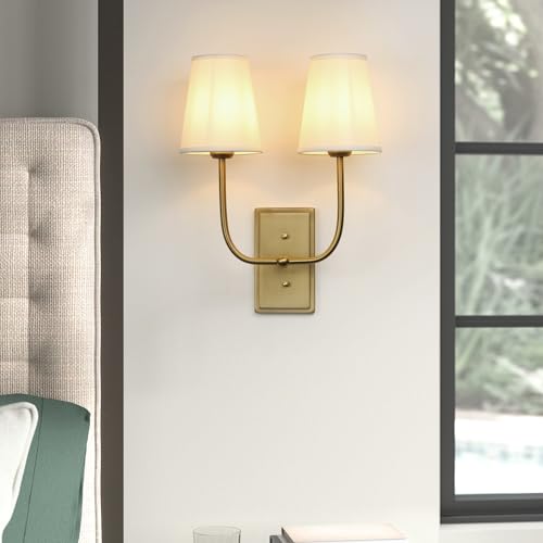 Yosoan 2 Flaming Wandlampe Stoffschirme Wandleuchte Lampe Einfache Moderne Mode Kreative Wandleuchte mit E27 für Spiegel, Wohnzimmer, Schlafzimmer und Treppe (Weiß Stoffschirme) von Yosoan