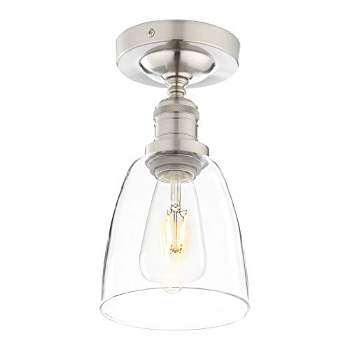 Yosoan Glocken Klar Glas Deckenleuchte Industrie Loft-Pendelleuchte Pendellampe Innenleuchte Stilvoll Schlicht Design Wandbeleuchte Lampe, Innenleuchte (Gebürsteter Edelstahl) von Yosoan