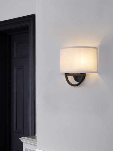 Yosoan Wandleuchte mit Halbkreis Stoffschirme Wandlampe Modern Lampe Wandleuchten mit E27 für Spiegel, Wohnzimmer, Schlafzimmer und Treppe (1 Stk mit Schwarze Metal und Leinen Stoffschirme) von Yosoan