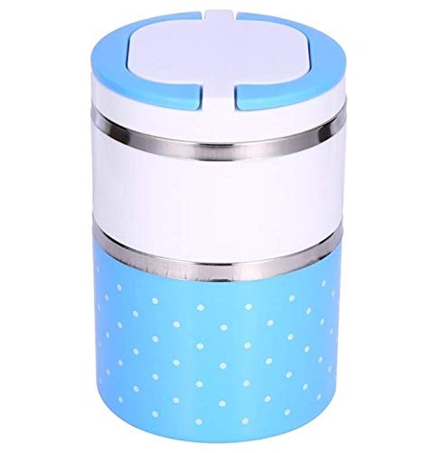Yosoo 2-lagiger Isolierung Thermal Lunch Box Edelstahl Lebensmittel Lagerung Container Portable Bento Box Mit Griff Cute Dot Pattern 1/2/3 Schichten (Farbe : Blau, Abmessung : 900ML) von Yosoo