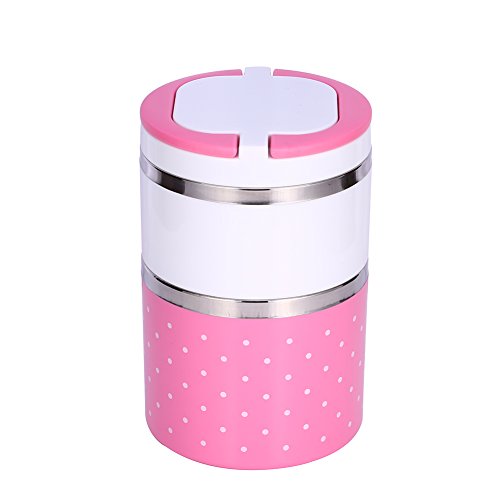 Picknick Bento Lunch Box Topf Brotdose tragbar thermisch isoliert Edelstahl innen Isolierung Leakpr OF Anti Leakpr OF Griff Mahlzeit Essensbehälter Hosenträger Isolierbox Rosa 930 ml von Yosoo