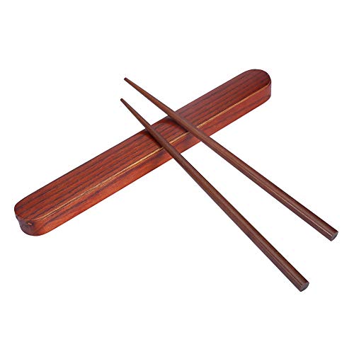 Essstäbchen mit Box, Essstäbchen aus Holz Im Japanischen Stil mit Auszug, Tragbare Essstäbchenbox in Holzfarbe, Geschirr, Geschirr für Reisen Im Freien (Dunkle Stäbchenbox + Essstäbchen ziehen) von Yosoo Health Gear