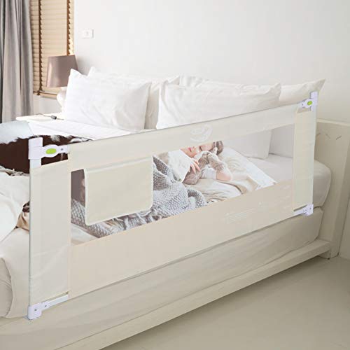 Klappbares Bettgitter Kinderbettgitter, Rausfallschutz Bett 150 180 200 cm, Vertikalen Heben, Bettschutzgitter Faltbar für Kleinkinder Babys Kinder Sicherer Rausfallschutz, Beige 180cm von Yosoo Health Gear