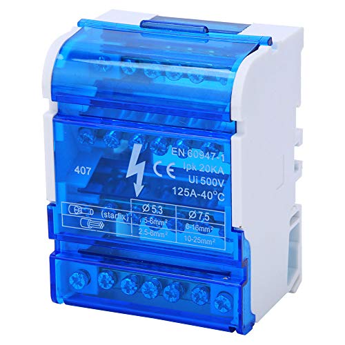 Terminal-Verteilerkasten 407, 4x7-Loch-Klemmenblock-Anschlussdose, DIN-Schiene 4-Ebenen-Einphasen-Klemmenblock-Anschlussgehäuse mit Transparenter Abdeckung von Yosoo Health Gear