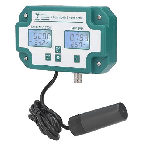Wasserqualitätsmessgerät, 6 in 1 Multifunktionaler Wasser-PH-Tester PH TDS EC SG Salztemperaturtester mit WiFi-Verbindung Multiparameter-Wassermonitor für Pool, Aquarium, Wasserqualitätsmessgerät, 6 in 1 Multifunktionaler Wasser-PH-Tester PH TDS EC SG Salztemperaturtester mit WiFi-Verbindung Multiparameter-Wassermonitor für Pool, Aquarium, von Yosoo Health Gear