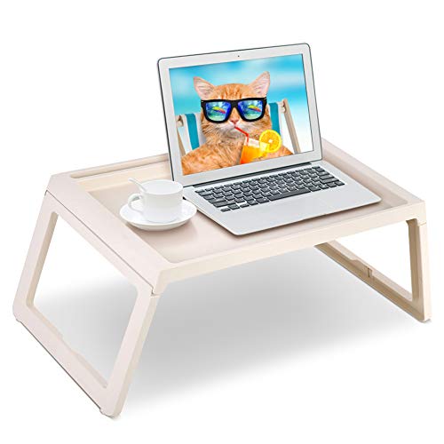 Frühstückstablett fürs Bett, Klappbar Tablett Bett Frühstück Plastik, Faltbarer Tablett Serviertablett Mit Beinen, Erhöhter Rand, Laptop-Schreibtischbetttisch（Beige） von Yosoo Health Gear