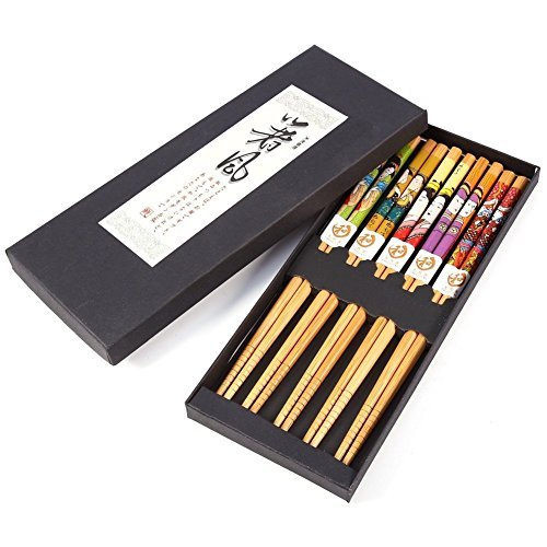 5 Paar Japanische Sushi-Stil Essstäbchen Geschenk-Set Bambus Essstäbchen-Set von Yosoo