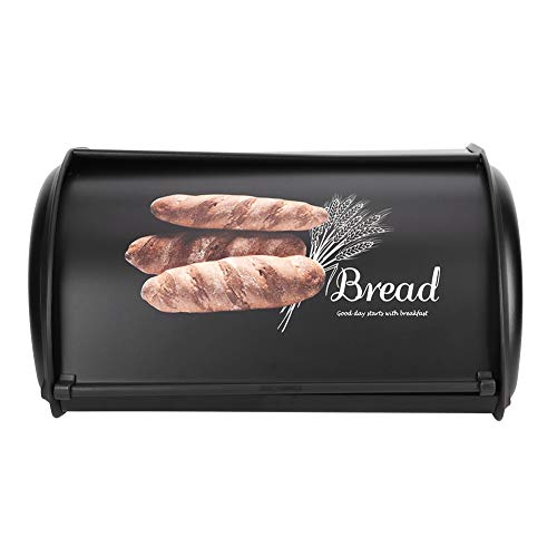 Brotkasten Hält, Brotkasten aus Edelstahl, Brotbehälter, Brotkasten für Lebensmittel in der Küche (BLACK) von Yosoo