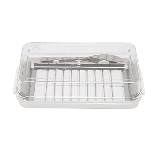 Butterschneider-Box, Edelstahl-Käse-Aufbewahrungsbehälter mit Transparentem Deckel, Metall-Untertasse, mit Kunststoff überzogenes Messer, Einfache (Buttergitter-Schneidebox von Yosoo