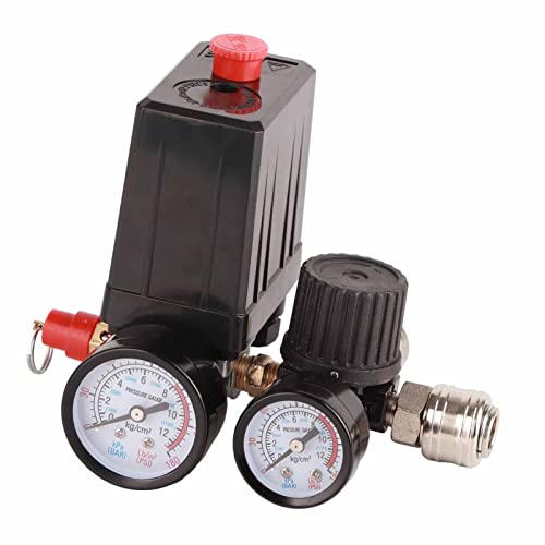Druckkontrollschalter, Luftpumpen-Druckschalter, Luftkompressor-Druckschalter 1/4 Zoll 4-Loch-Reglerventil 90-120 PSI 220 V Druckkontrollschalter, Luftpumpen-Druckschalter, Luftkompressor-Druckschalter 1/4 Zoll 4-Loch-Reglerventil 90-120 PSI 220 V von Yosoo