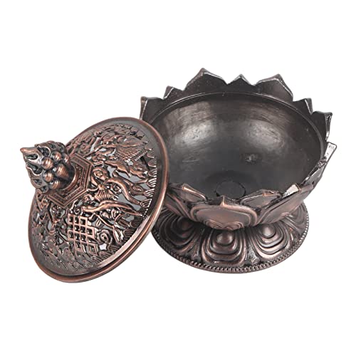 Incense Burner Räuchergefäß Weihrauchbrenner Zink Lotus Incense Burner Räuchergefäß Chinesisches Keramik Räuchergefäß Porzellan-Deko, für Räucherkohle Bronze-Rot rot Bronze von Yosoo