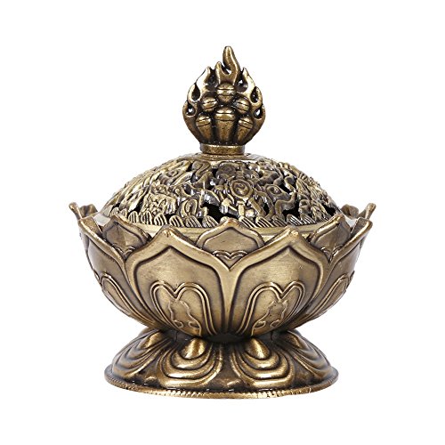 Lotus Räuchergefäß Bronze Räucherkegelhalter Brenner Retro-Stil Räucherkegelhalter von Yosoo
