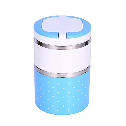 Süßer Edelstahl Isolierung Lunch Bento Box Essenträger Container, 1–3 Staufächer Double layer blau von Yosoo