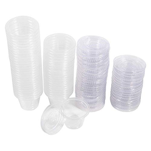 Yosoo Transparente Jello Shot Cups Marmeladenschälchen Mini kunststoff Einwegbecher mit Deckel Einwegprobierschalen für Soßen, aus Kunststoff, 50 Stück, 1oz von Yosoo