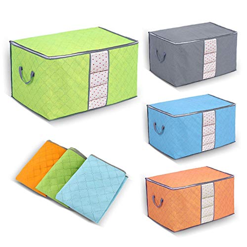 Yosoo Aufbewahrungsbox aus Bambuskohle, 3 Stück per pack, mit Reißverschluss, groß, langlebig, faltbar, für Kleidung, Steppdecken, Kissen, Decken Verde+Blu+Grigio von Yosoo