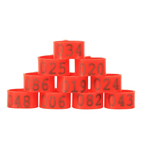 Yosoo Clipsringe (100/Stück), 16 mm, in Rot, durchnummeriert von 001 - 100 zur Beringung von Geflügel wie Hühnern, Enten und Gänsen von Yosoo