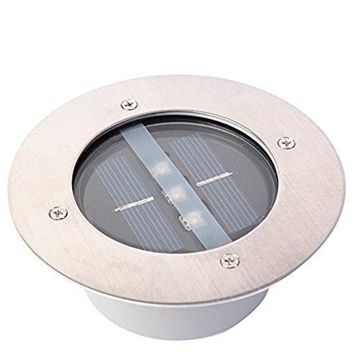 Yosoo Edelstahl Rund Unterirdischen Licht Wasserdicht Boden Vergraben Licht Außenbeleuchtung Solar Garten Dekorative Leuchten (Reines Weißes Licht) von Yosoo