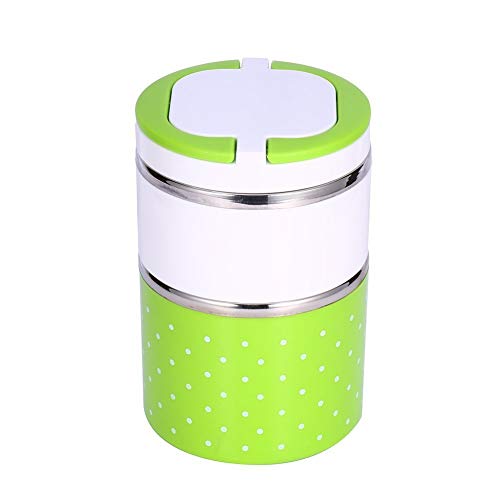 Yosoo Isolierung Thermal Lunch Box Edelstahl Lebensmittel Lagerung Container Portable Box Mit Griff Cute Dot Pattern 1/2/3 Schichten (Farbe : Grün, Abmessung : 900ML) von Yosoo
