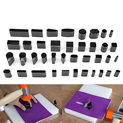 Yosoo Kit 39 Stück Schneidewerkzeug für Leder, Handarbeit, Lochformen, hohl, Punch aus Metall, Bohrhammer, Henkellocheisen, Ausstechformen für einzigartiges Design-Handwerk, + Box von Yosoo