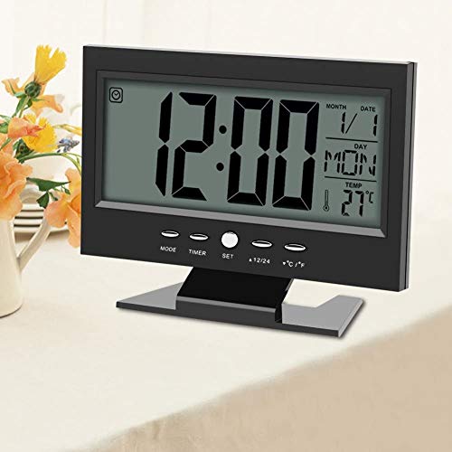Yosoo Multifunktions Klangsteuerung Große LCD Digitaluhr Tisch Schreibtisch Wecker mit Zeit Kalender Woche Temperaturanzeige Snooze Uhren(Schwarz) von Yosoo