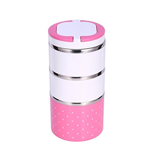 Yosoo Picknick Lunch Box Pot Brotdose Tragbare Isoliert Thermal Edelstahl Innendämmung Leakproof Auslaufsicher mit Griff Essenbehälter Essenträger Warmhaltebox für Essen (1230 ml, Rosa) von Yosoo