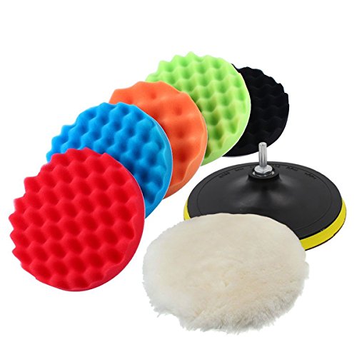 Yosoo Polierpads, 7 Stück Wachs-Schwamm-Pads, Kit Autopolierer mit M14-Bohrer-Adapter (17,8 cm) von Yosoo