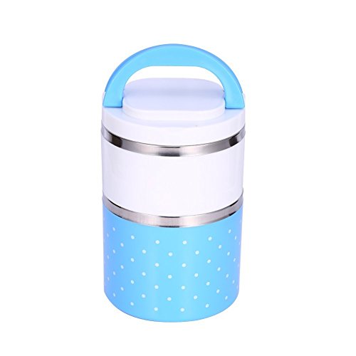 riuty 1-3 Schichten Edelstahl Thermo-isolierte Lunch Box Bento Food Container mit Griff 900ml blau von Yosoo