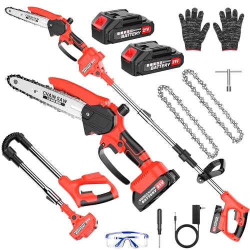 2-in-1 Akku Teleskop hochentaster, 8 Zoll Hochentaster Akku Elektrisch, Elektrisch 21V Teleskop Astsäge Astschere Hochentaster mit 2 x 1500mAh, für Gartenscheren Astschere Holzschneidenz von Yospinber