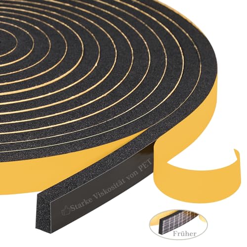 Dichtungsband Selbstklebend, Yotache 12mm(B) x 6mm(D) Schaumstoff Band Fenster Tür, Schwarz Band zum Abdichten für Ceranfeld Siegel Schallschutz (2 Rollen je 4m lang) von Yotache
