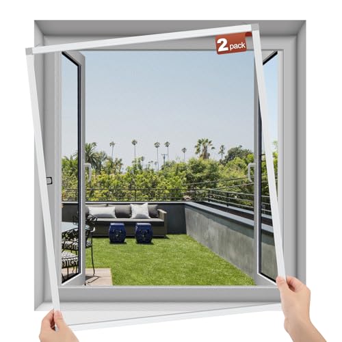 Yotache 2 sets Fliegengitter Fenster mit Rahmen Fliegenschutz 118x118cm Fenster Fliegengitter mit Alurahmen, Schneidbar, Bausatz zur Selbstmontage (Weißer Rahmen) von Yotache