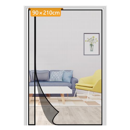 Yotache Fliegengitter Balkontür Magnet 90x210cm Fliegengitter Balkontür Seitliche Öffnung, Fliegengitter Tür Ohne Bohren für Schlafzimmer Kellertür Terrassentür, Schwarz von Yotache