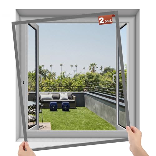 Yotache 2er Set Fliegengitter Fenster mit Rahmen Alurahmen Mückengitter 118x118cm in dunkelgrau, Bausatz zur Selbstmontage，Geeignet für: nach außen öffnende Fenster von Yotache