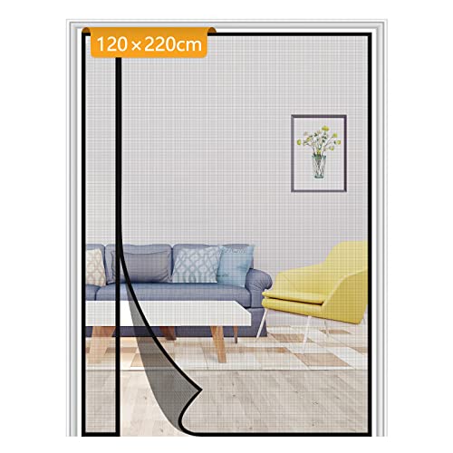 Yotache Fliegengitter Balkontür Magnet 120x220cm Fliegengitter Balkontür Seitliche Öffnung, Fliegengitter Tür Ohne Bohren für Schlafzimmer Kellertür Terrassentür, Schwarz von Yotache