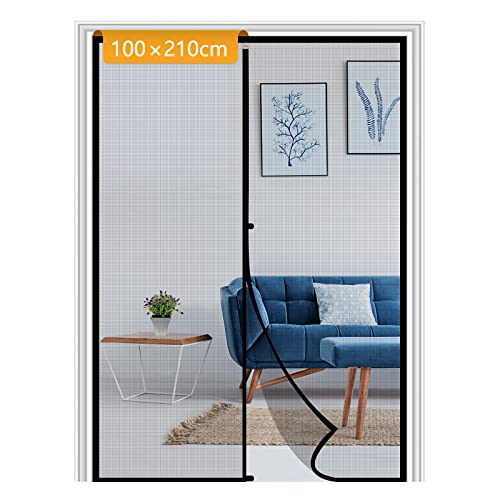 Yotache Fliegengitter Balkontür Magnet 100x210cm Insektenschutz Balkontür Ohne Bohren mit Stollen und Klettverschluss für Haus und Terrasse, Schwarz von Yotache