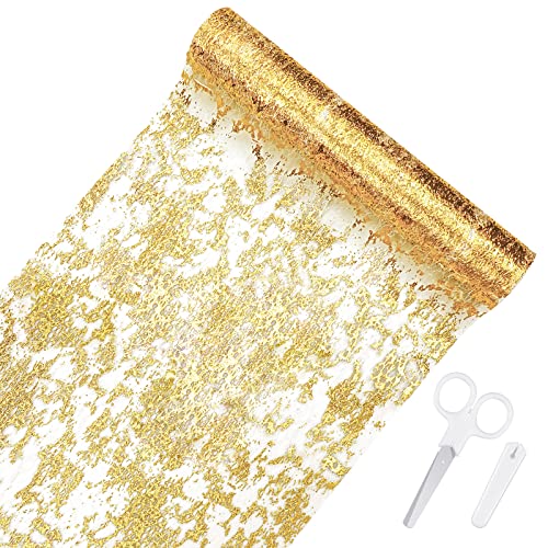 Yotako Tischläufer Gold, 28cmX5m Tischband mit Beschicht in Glänzend Golden, Polyester Tischdeko Herbstlich für Table Hochzeit, Ostern, Weihnachtlich oder Festival Neujahr von Yotako