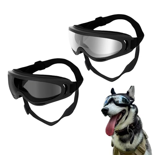 Yotlein 2 PCS Hundebrille, Hunde Sonnenbrille, Sonnenbrille Hund mit Verstellbare Riemen, Hundesonnenbrille für Mittel Große Hunde, Outdoor Aktivitäten Besonders Bequem, UV-Schutz, Winddicht von Yotlein