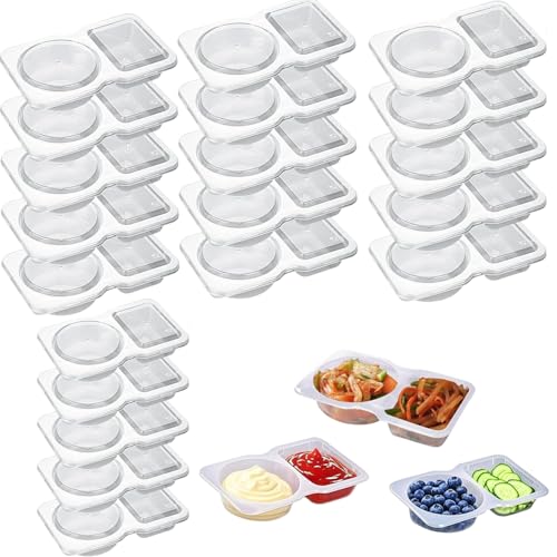 Yotlein 20 StüCk Snack Box, Zweikammer GewüRzbehäLter, Double Compartment Snack Containers, Tragbarer Snack Boxen, Aufbewahrungsdosen Mit Deckel, Wiederverwendbar, FüR SoßEn Dips GewüRze von Yotlein