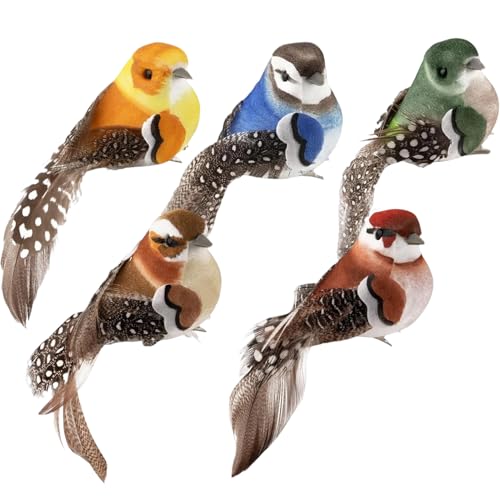Yotlein 5 Stück Künstliche Vögel Deko, De-ko Vög-EL mit Clip, Mini Künstliche Vögel mit Clip, De-ko Vö-Gel mit Federn, Mini Vogel Dekofigur für Garten Frühling Deko Pa RTY Dekoration von Yotlein
