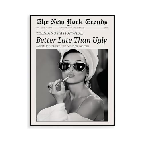 Yotlein Poster, New York Trends Wandbilder, Zeitung Better Late Than Ugly, Trendiges Schwarz-Weißes Leinwandbild, für Badezimmer, Mädchen, Wohnheim, Wohnung, Zimmer Deko, 30cm*42cm Ungerahmt Yotlein Poster, New York Trends Wandbilder, Zeitung Better Late Than Ugly, Trendiges Schwarz-Weißes Leinwandbild, für Badezimmer, Mädchen, Wohnheim, Wohnung, Zimmer Deko, 30cm*42cm Ungerahmt von Yotlein